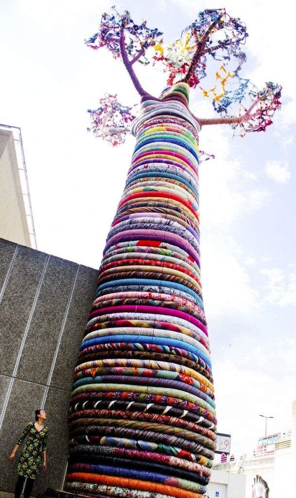 Fabric Baobab tree sculpture near Hayward Gallery, London. Feb, 2013 (South Bank Centre Festival)
